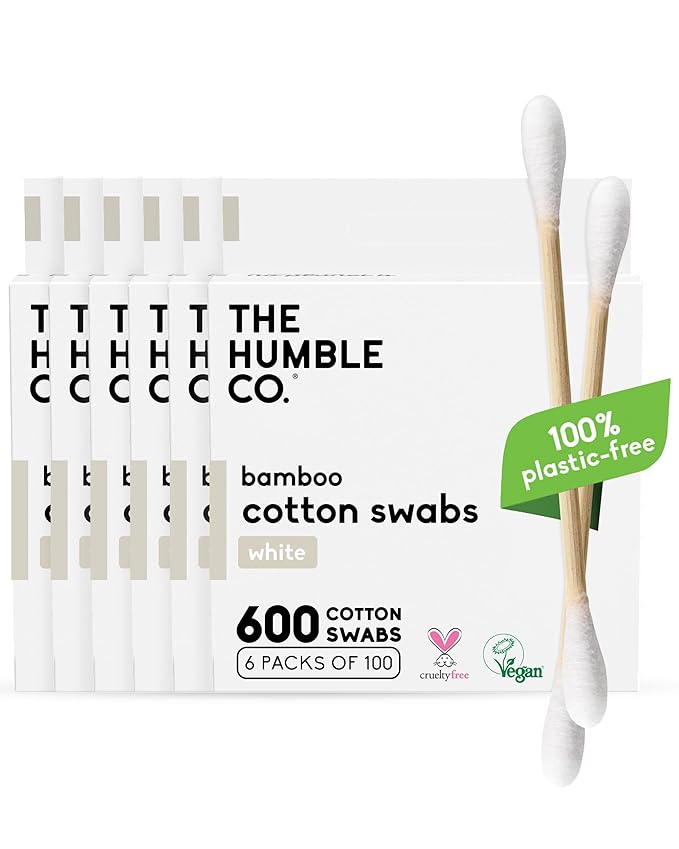 The Humble Co Bamboo Cotton Swabs, 600 Count - White Cotton Buds for Ears, Makeup, Baby Care & Cleaning - Personal Hygiene Essentials & Toiletries - Daily Products for Travel & Home