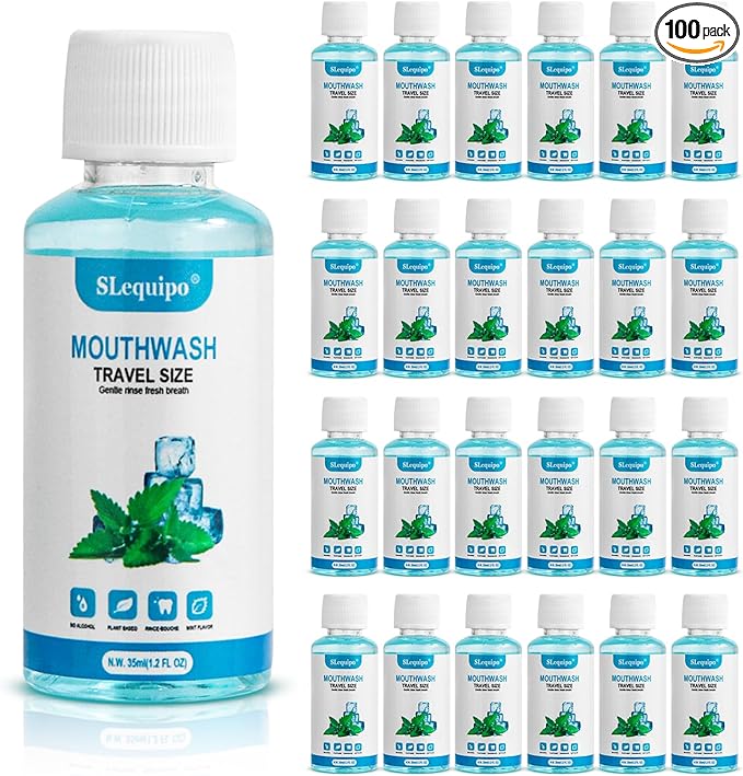 100 Travel Size Mouthwash Bulk Mini Mouthwash, Fresh Mint Portable Mouthwash Individual 1.2oz/35ml Mouthwash Bottles for Travel Toiletry Kits, Blue
