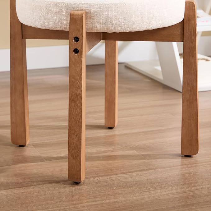 Modern Vanity Chair Upholstered Small Ottoman Footstool, Make Up Stool Linen Fabric with Backrest Wooden Frame for Living Room Bedrooms, 1PC, Beige