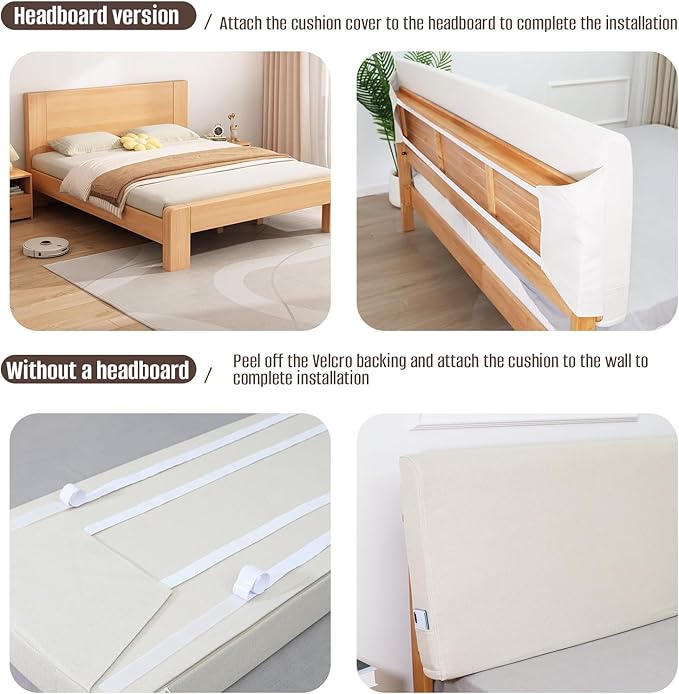 Upholstered Full Headboard, No Tools Needed, Wall Mounted Headboard with Removeable Washable Linen, Multi-Functional Backrest (Beige)