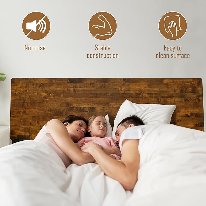 Acacia Serenity Bed Frame with Headboard Solid Wood Platform Bed, Queen Bed Frame, Tall Headboard Wood Bed Compatible with All Mattress Types, No Box Spring Needed, Quick & Easy Assembly, Caramel