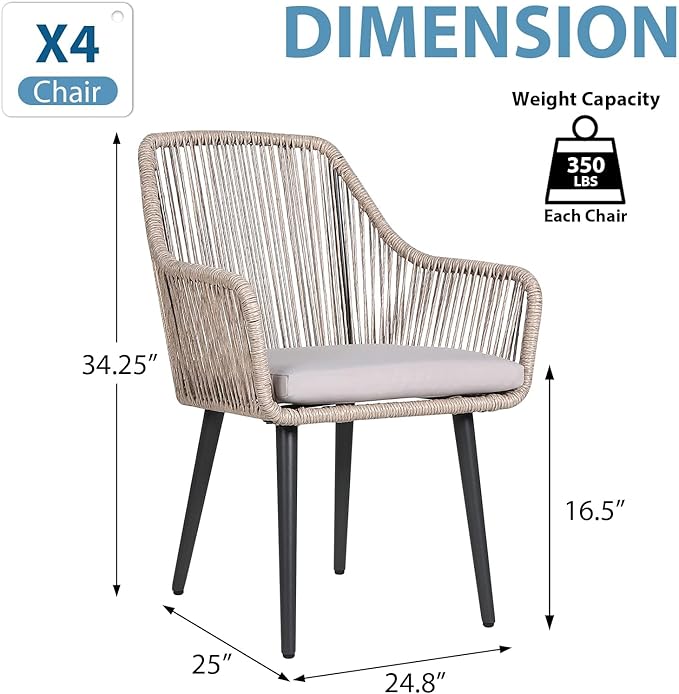 JOIVI Patio Dining Chairs Set of 4, 4-Piece Rattan Outdoor Chairs with Armrest and Cushions for Outside Lawn, Garden, Backyard, Indoor, Tan