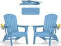nevilywood Folding Adirondack Chair with Cup Holder Set of 2,All-Weather Adirondack Chair,Patio Chair,HDPE-Wooden Textured Lawn Chair- Light Blue