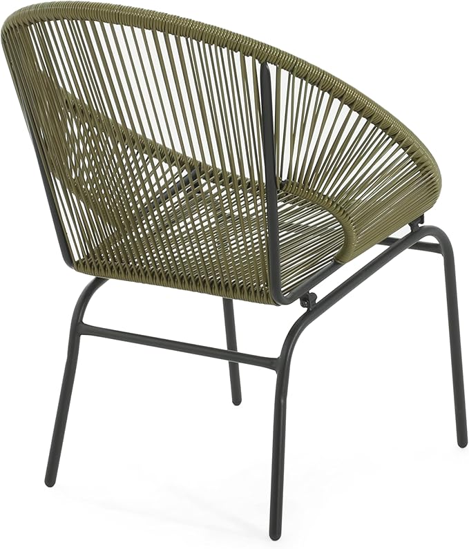 Christopher Knight Home Dessa 3 Piece Patio Furniture Set, Patio Wicker Accent Chair Set of 2 and Loveseat, Metal Frame 4 Seater Outdoor Papasan Lounge Chair Set, PE Rattan Outdoor Bistro Set, Green