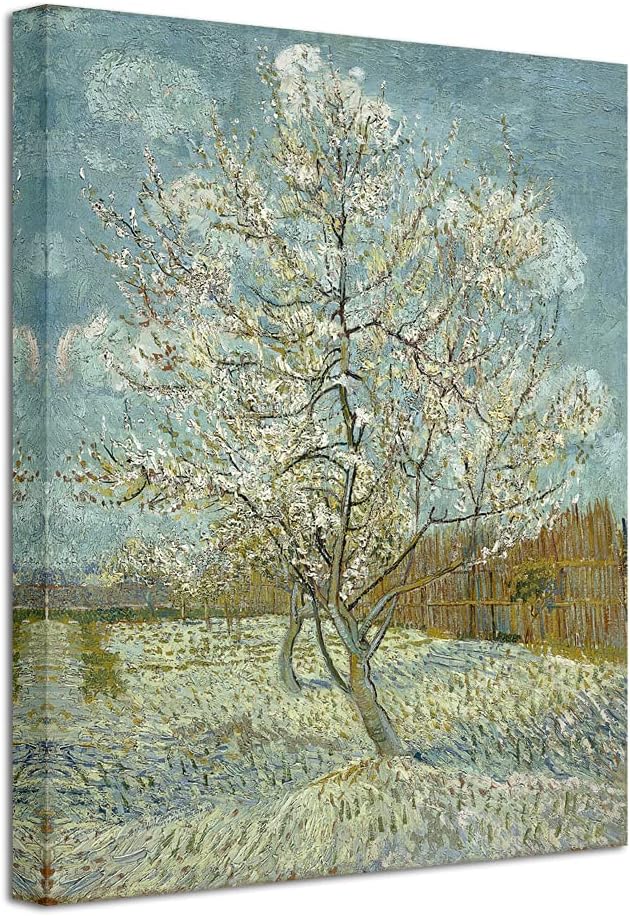 Wieco Art The Pink Peach Tree Canvas Prints Wall Art by Van Gogh Classic Famous Oil Paintings Reproduction Modern Gallery Wrapped Landscapes Giclee Picture Artwork