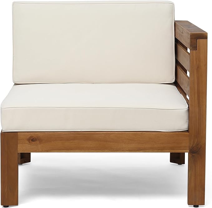 Christopher Knight Home Alice Outdoor 5 Piece Acacia Wood Sofa Set, Teak Finish, Beige