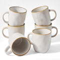 famiware Coffee Mugs Set of 6, Ocean Square 13oz Coffee Cup Set with Handle for Cocoa, Milk, Hot Chocolate, Tea, Water, Stoneware Cups for Kitchen, Microwave and Dishwasher Safe, Cappuccino White