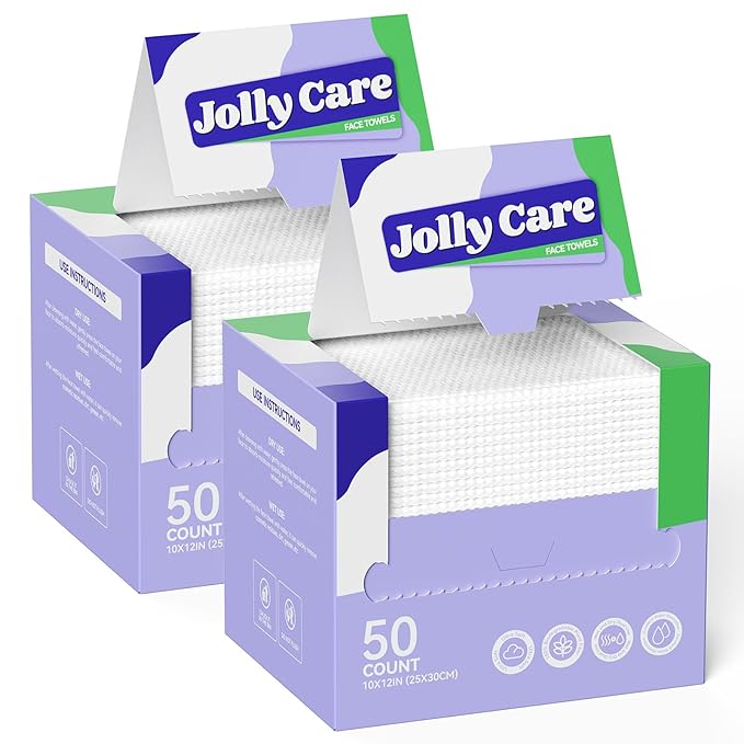 Disposable Face Towels, 10"×12" XL Face Towelette Disposable, Soft Makeup Remover Dry Wipes, Thick Facial Tissue for Women Cleansing, Skin Care, 50 Count (2 Pack)