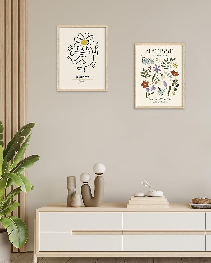 HesenDot Unframed Floral Wall Art Set of 3,12x16in Matisse Canvas Prints,Abstract Keith Haring Botanical Posters Decor,Minimalist Modern Flower Artwork for Living Room Bedroom Office Home