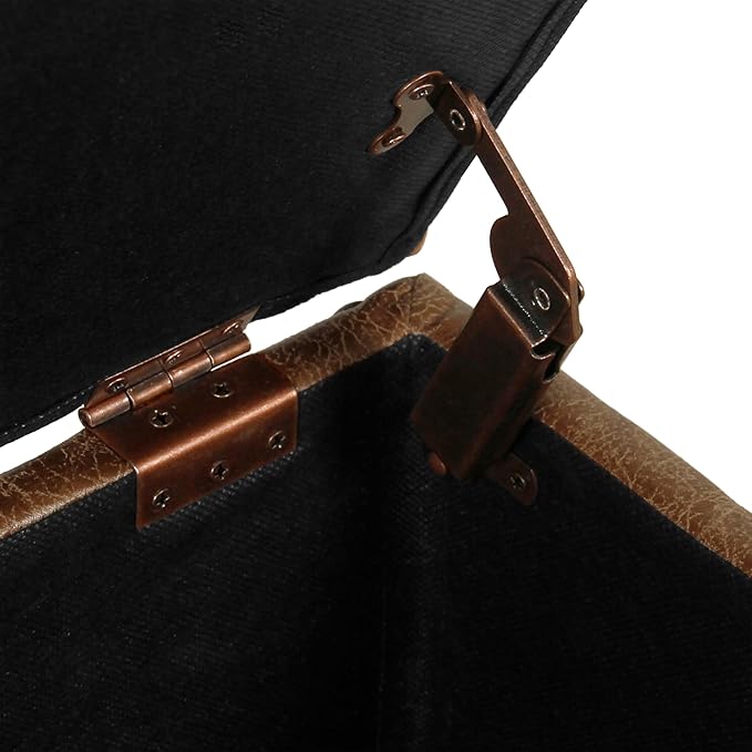 HomePop Faux Leather Square Storage Ottoman with Wood Legs, Brown