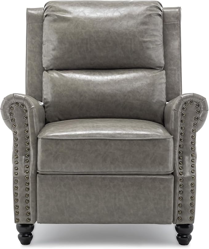 UIXE Faux Leather Recliner Chair, Pushback Armchair Overstuffed Accent Chair for Living Room, Rivet Trim Club Chair Home Theater Single Sofa Bedroom Side Reading Seat - Gray