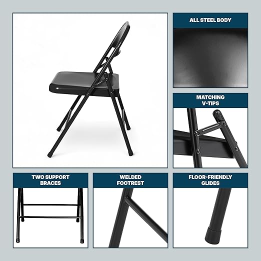 OEF Furnishings OEF900 Series Premium Lightweight All-Steel Folding Chairs (4-Pack, Black)