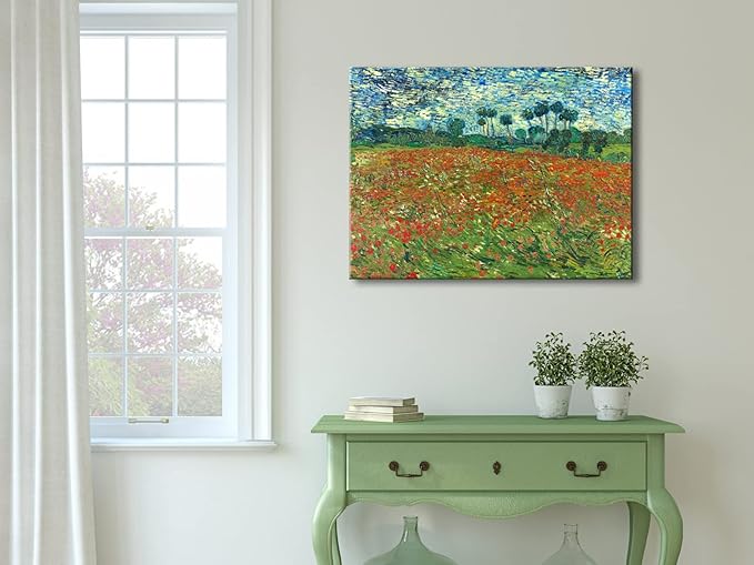 Wieco Art Large Poppy Field June 1890 Canvas Print of Vincent Van Gogh Wall Art Paintings Reproduction Field Pictures Artwork for Wall Decor and Home Decorations