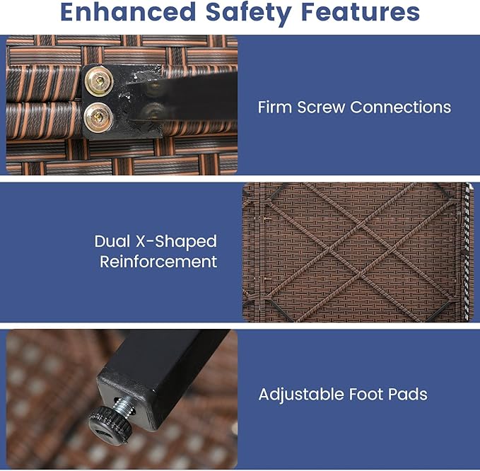 HAPPYGRILL Outdoor Patio Daybed PE Rattan Sunbed with Pillows and Cushions, Heavy-Duty Metal Frame, Outdoor Bed Lounger for Porch, Backyard and Poolside (Navy)