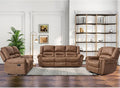 CANMOV Faux Leather Manual Recliner Sofa Set, Manual Recliner Chair, Reclining Loveseat and 3-Seat Sofa for Living Room,Bedroom Furniture, Office,Nut Brown