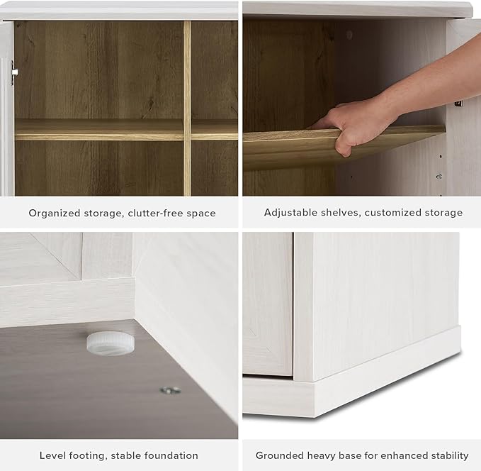 mopio Blake Storage Cabinet, Small Modular Accent Display Sideboard Buffet Cabinet with Storage, Media Console Credenza, for Kitchen, Coffee Bar, Pantry, Living Room (White Oak Arched, Single)