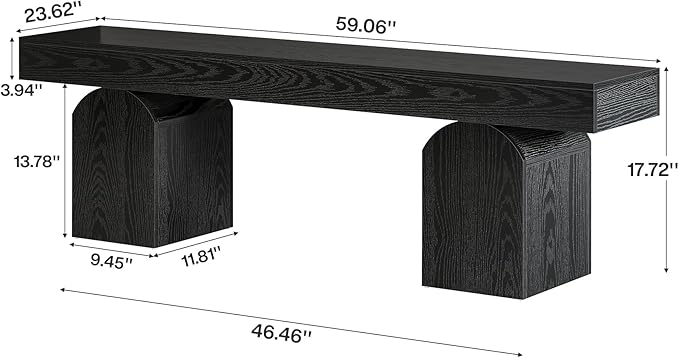 Tribesigns 59" Dining Bench for 2 to 3, Modern Black Dining Table Bench with Arched Base, Extra Long Kitchen Seating for Living Room, Entryway