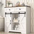 Farmhouse Storage Cabinet With Sliding Barn Doors and Drawers for Bathroom, Kitchen, Living Room - Rustic Style Floor Storage, White