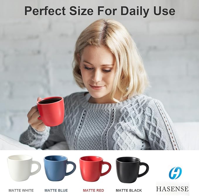 HASENSE 7 Ounce Cappuccino Cups Set of 4 Perfect for Latte, Americano, Cafe Mocha and Tea, Ceramic Coffee Cups Ideal for Party Cafe Home and Kitchen, Microwave and Dishwasher safe, Colorful