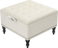 Square Ottoman with Storage Tufted Upholstered Storage Ottoman Square Coffee Table Ottomans with Legs 28’’ Large Fabric Footrest Ottomans Stool with Lift Top for Living Room Beige