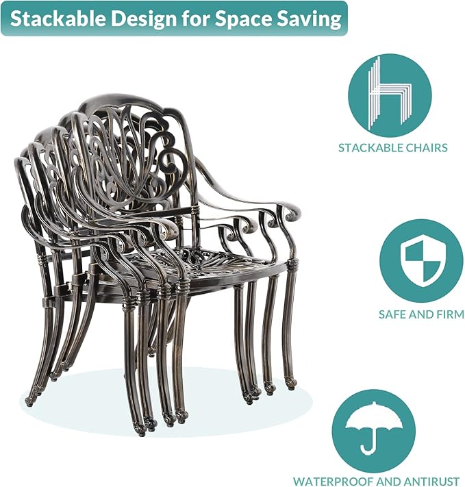 MEETWARM 9-Piece Outdoor Patio Dining Set, 8 Outdoor Dining Chairs and 1 Oval Table with 2" Umbrella Hole, All Weather Cast Aluminum Patio Funiture Set for Backyard, Patio, Garden