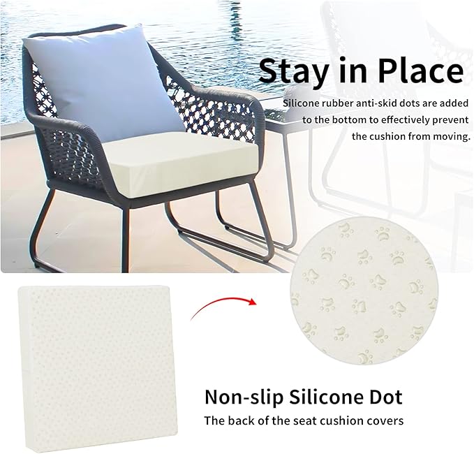 Easy-Going Waterproof Patio Cushion Covers 22x20x4 inch 4 Pack Replacement Non-Slip Outdoor Seat Cushion Slipcover with Zipper. Cream