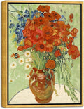 Wieco Art Framed Wall Art of Red Poppies and Daisies by Vincent Van Gogh Paintings Reproduction Abstract Canvas Prints for Home Living Room Decorations Bronze Gold Frame