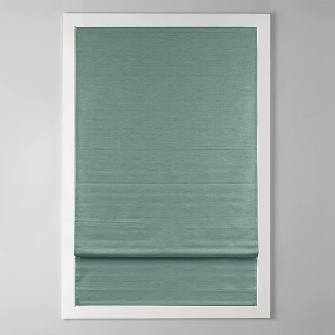 Madison Park Cordless Roman Shades Faux Silk Shade with Sheen 1-Panel Privacy, Room Darkening, Energy Efficient, Thermal Insulated Window Blind for Bedroom, Living Room Décor, 39"W x 64"L Como, Green