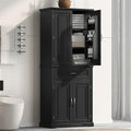 Polibi Bathroom Storage Cabinet with 4 Doors, 3-Tier Door Racks, Storage Drawer, 72" Free-Standing Tall Linen Cabinet for Bathroom, Living Room, Apartment, Black