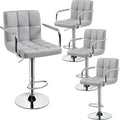 Yaheetech Bart Stools Set of 4, PU Leather Adjustable Barstools with Armrest, Counter Height Stool Chairs with Thickened Seat Cushion for Kitchen Island, Light Grey