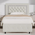 BarnFurin Twin Bed Frame with Diamond Tufted Headboard, Faux Leather Upholstered Bed with Wooden Slats Support, No Box Spring Needed, Mattress Foundation, Easy Assembly, Cream