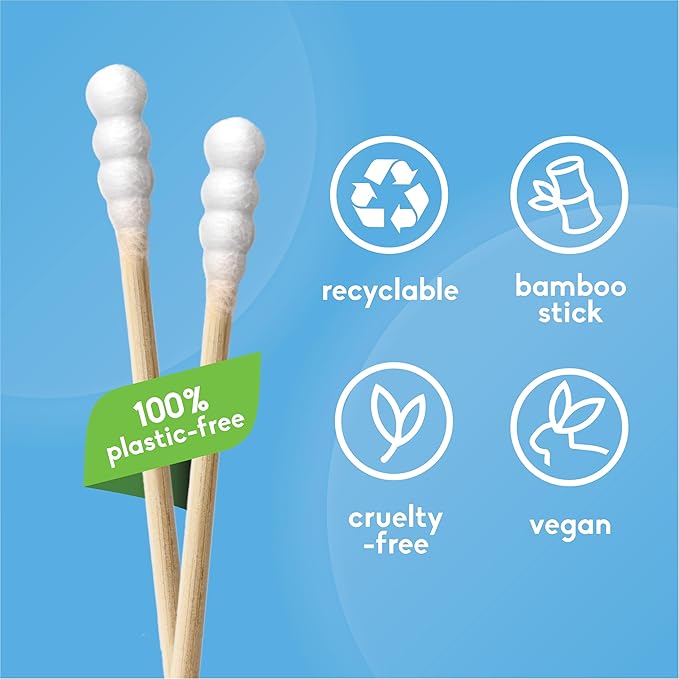 The Humble Co Bamboo Cotton Swabs with Spiral Design, 600 Count - Cotton Buds for Ears, Makeup, Baby Care & Cleaning - Personal Hygiene Essentials & Toiletries - Daily Products for Travel & Home