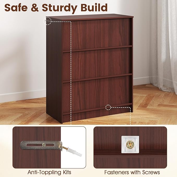 GOFLAME Floor Storage Cabinet with 2 Doors, Freestanding Accent Storage Cabinet Organizer with 3-Tier Inner Shelves, Modern Sideboard Buffet Cabinet for Kitchen, Living Room, Entryway, Dark Brown