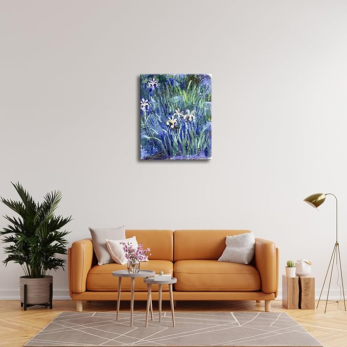 Wieco Art Canvas Wall Art Irises by Claude Monet Oil Paintings Reproduction Landscape Pictures Artwork on Canvas Art Prints for Living Room Decorations and Wall Decor