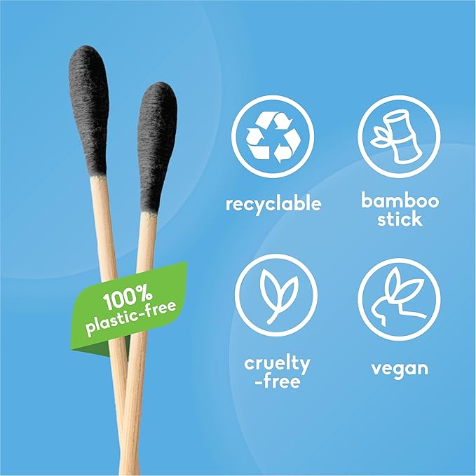 The Humble Co Bamboo Cotton Swabs, 600 Count - Black Cotton Buds for Ears, Makeup, Baby Care & Cleaning - Personal Hygiene Essentials & Toiletries - Daily Products for Travel & Home