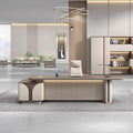 86IN L Shaped Executive Desk - Executive Office Desk with Side Cabinet & Grille Front Baffle & Embedded LED Strip & Mechanical Password Lock & Double-Layer Countertop & Gold Foot Pad