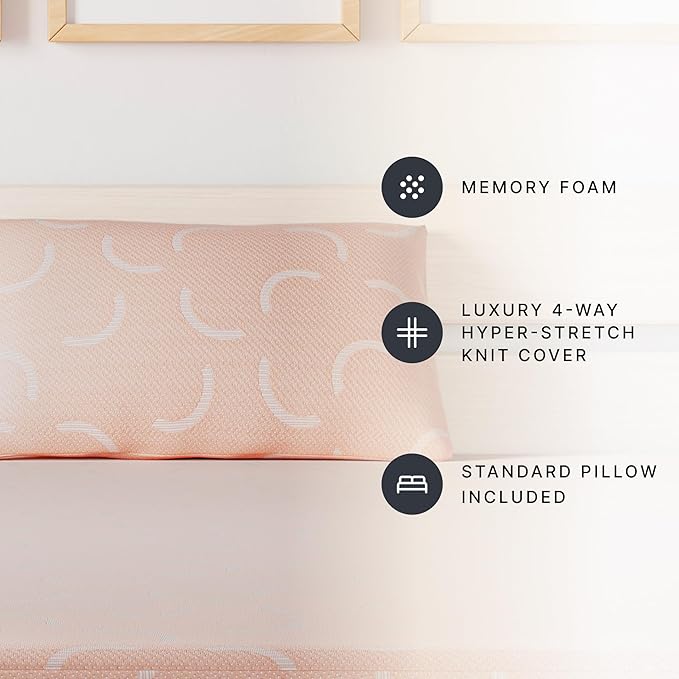Signature Design by Ashley Twin Size iKidz 7 Inch Firm Gel Memory Foam Mattress with Stretch Knit Cover & Pillow Included, Pink Coral, Fiberglass Free, Mattress in A Box
