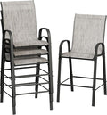 Amopatio Outdoor Bar Stools Set of 4, High Back Outdoor Bar Chairs, All-Weather Textile Bar Height Patio Chair, Sturdy Patio Bar Stools for Backyard, Porch, Light Grey