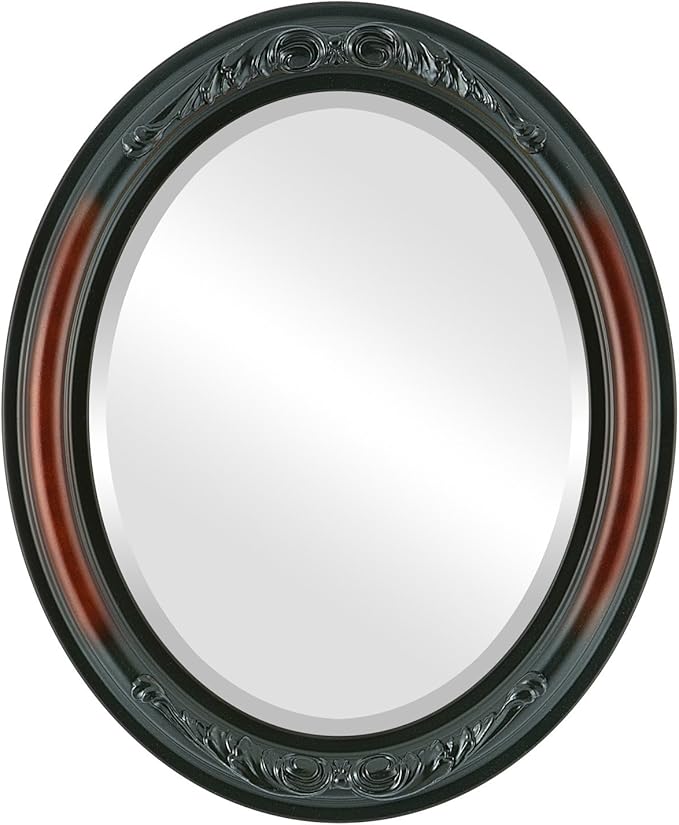 OVALCREST Oval Beveled Wall Mirror for Home Decor - Florence Style - Rosewood - 34" x 24"