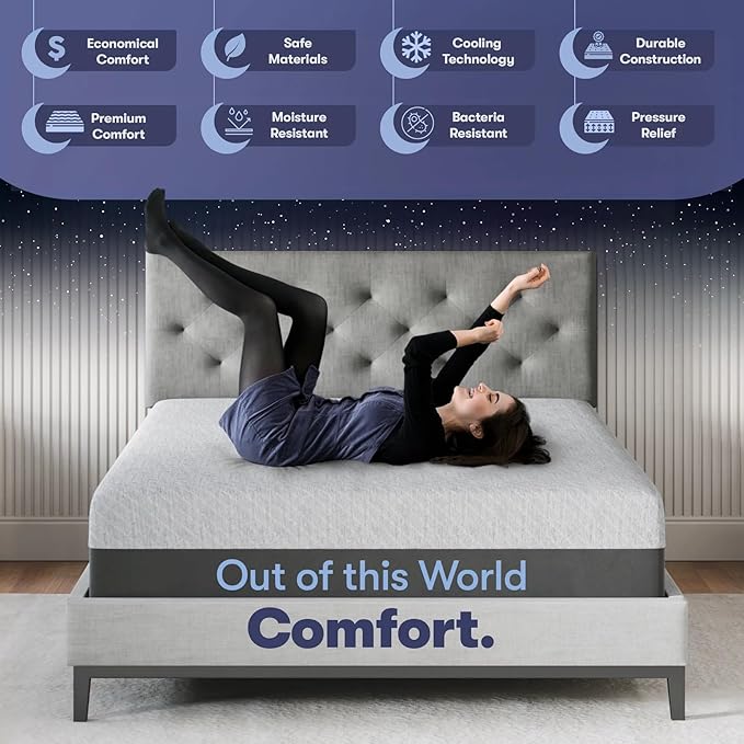 Celestial Sleep Gel Memory Foam Mattress in a Box, Made in The USA, CertiPUR-US® Certified Foam, Oeko-Tex, and Fiberglass-Free Certified Bed, 12 inch Soft - Queen