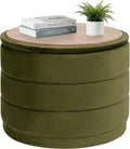 PINPLUS Large Round Velvet Storage Ottoman, Olive Green Upholstered Footstool with Hidden Storage, Sturdy Coffee Table Ottoman for Living Room & Bedroom