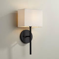 Possini Euro Design Favreau Modern Wall Sconce Lighting Black Hardwired 16 1/4" High Fixture Rectangular Linen Fabric Shade for Bedroom Bedside Living Room Home Hallway Dining Kitchen