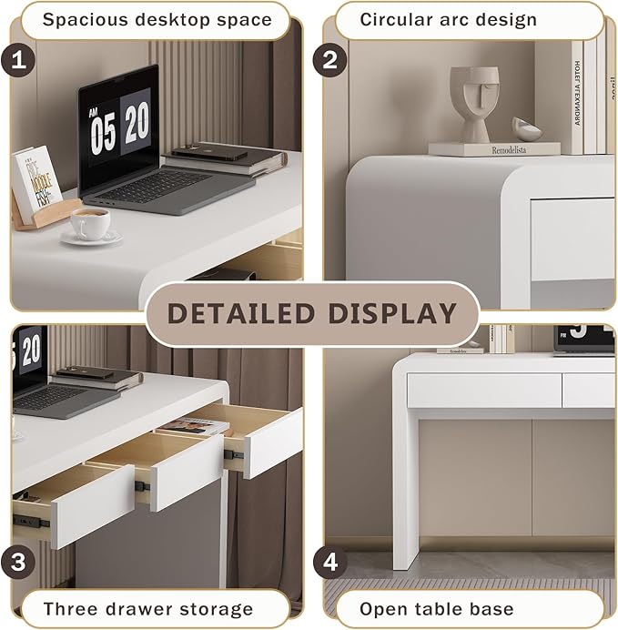 Dongge White Computer and Gaming Desk with Drawers.Home Office desks for Bedroom.Wooden Kids' Writing Table.Three-Layer Lacquered Thick Wooden Board Work Desk That can be Used as a Vanity