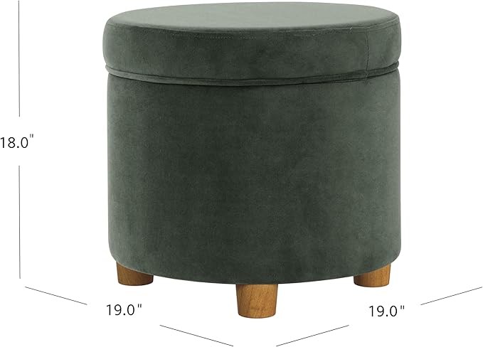 HomePop Home Decor | Upholstered Round Storage Ottoman | Ottoman with Storage for Living Room & Bedroom, Loden Green Velvet Large