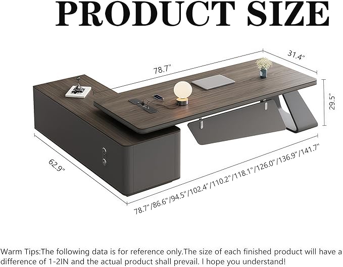 L Shaped Executive Desk, 118.1 inch Large Executive Computer Desk Set Drawers and Lockable, Power Socket and USB Port Storage, Without Display Racks and Bookshelves