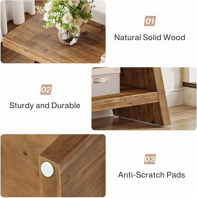 2-Tier Entryway Bench, Hallway Foyer Solid Wood Seating with Open Shelves, Wooden Shoe Bench Indoor for Entryway, Living Room, Bedroom (Rustic Brown)