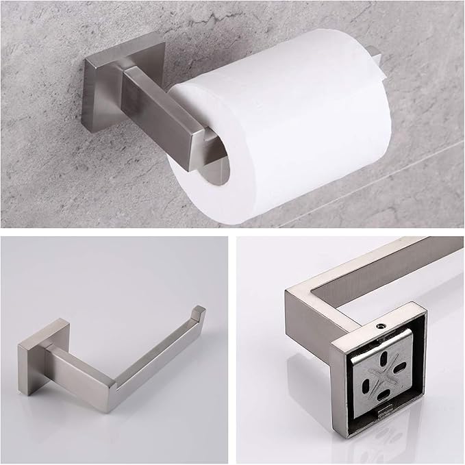 Bathroom Hardware Set Bathroom Accessories Set SUS304 Towel Bar Set Includes Towel Bar Inch+Towel Holder+Toilet Paper Holder+Towel Hook (4, Brush Nickel)