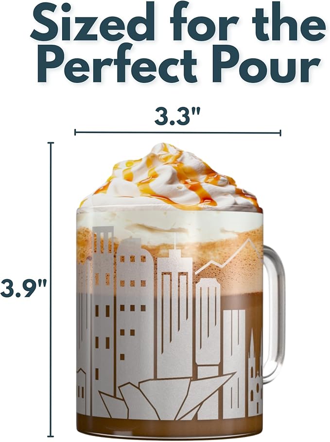 Greenline Goods – Denver, CO Skyline Glass Coffee Mugs (Set of 2), 15 oz – Etched Wrap Design
