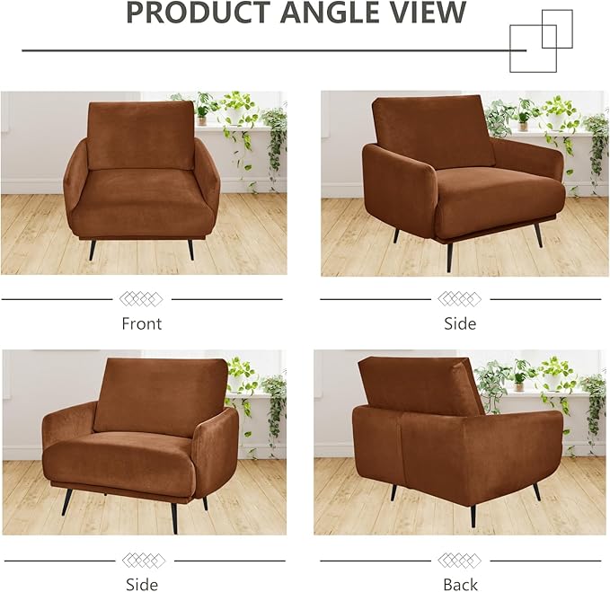 Oversized Accent Chair for Living Room Chairs Reading Arm Chair Comfy Modern Single Sofa Side Chairs with Metal Legs & Soft Cushion for Bedroom, Waiting Room (Velvet Reddish, Set of 1)