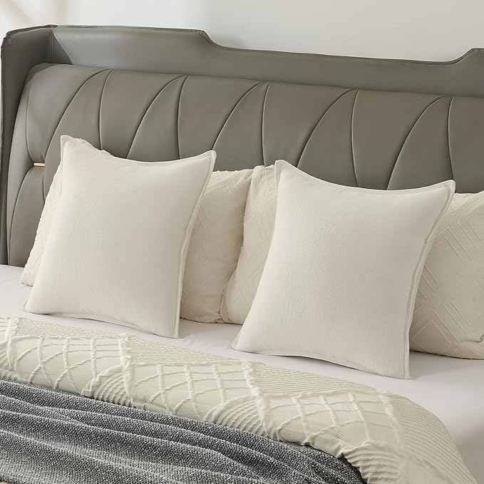FUTEI Cream White Chenille Throw Pillow Covers 20x20 Inch Set of 2,Edges Double-Stitched Cushion Cases,Modern Home Decor for Couch Living Room